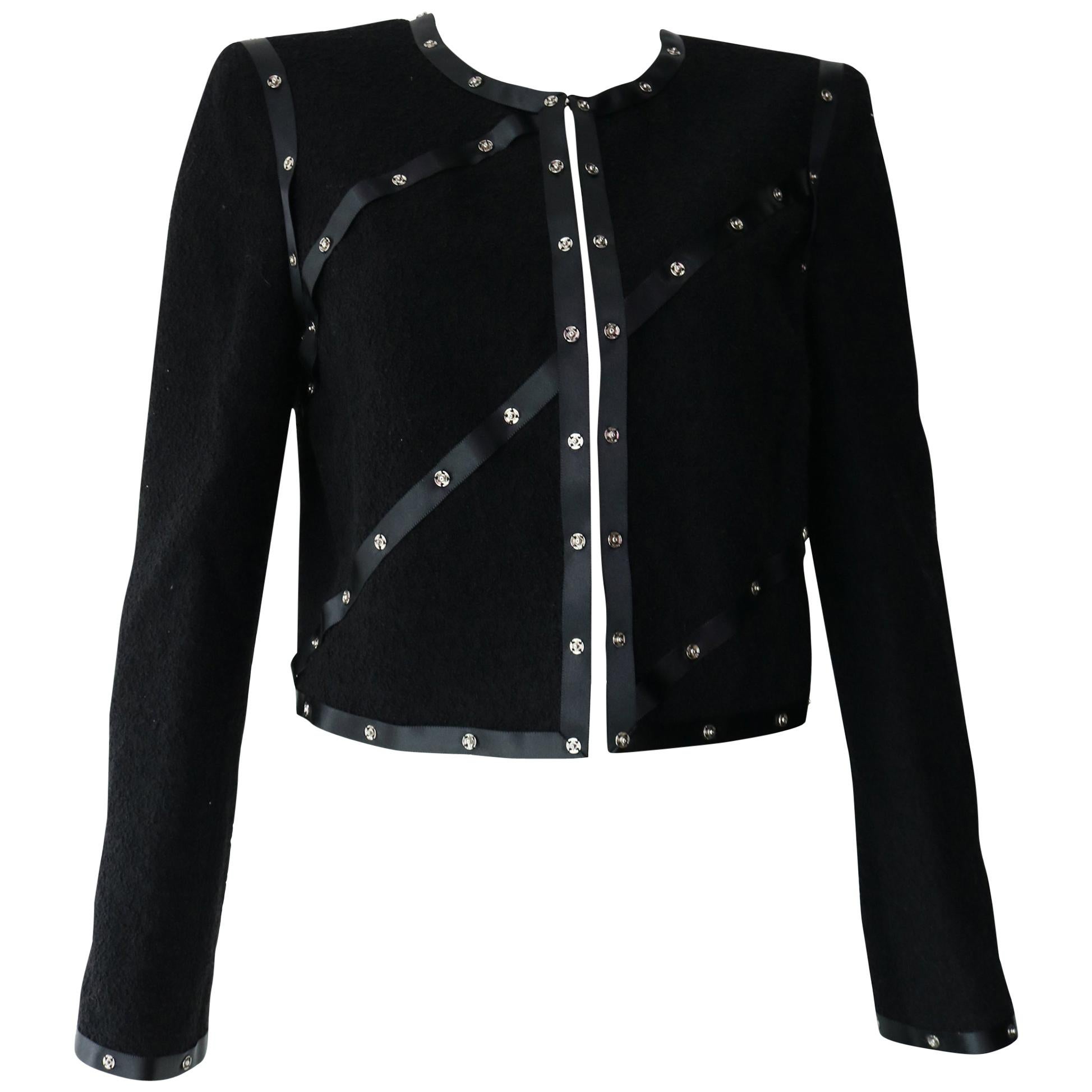 Chanel Black Embellished Jacket  with silver grommets Size M FALL 2003