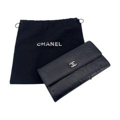 Chanel Black Embossed Leather Camellia Camelia Flap Wallet