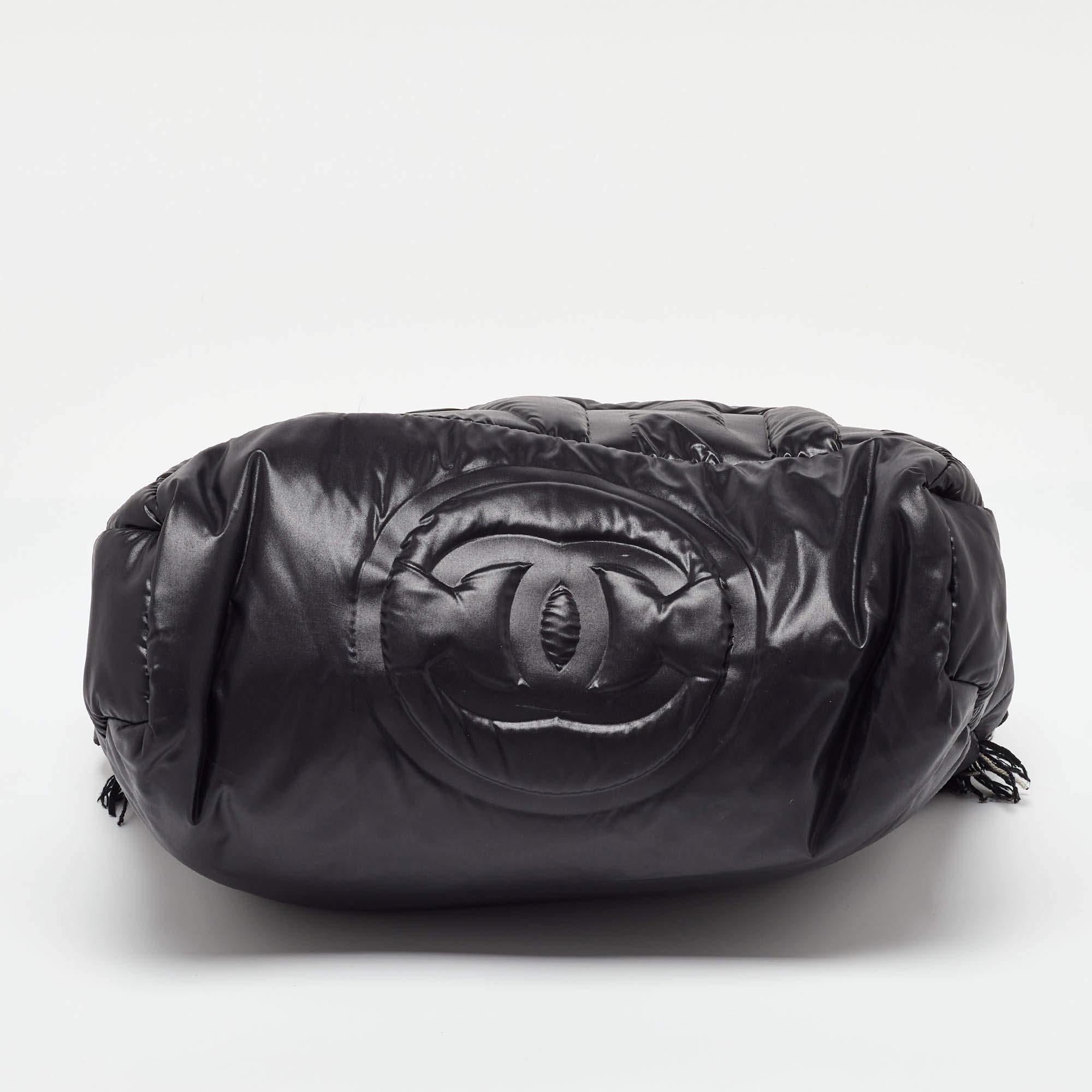 Chanel Black Embossed Nylon Doudoune Crossbody Bag For Sale 2