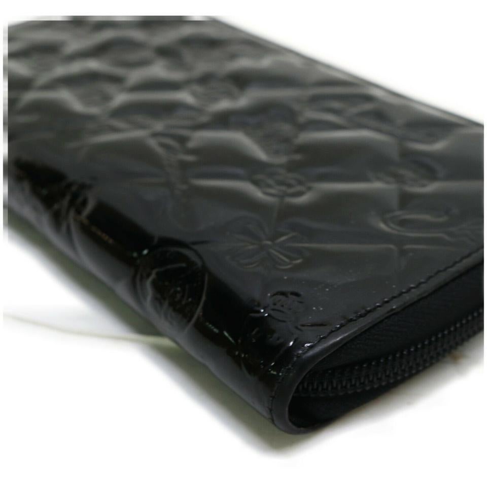 Women's Chanel Black Embossed Patent Charm Zippy Wallet Long Zip Around 862355