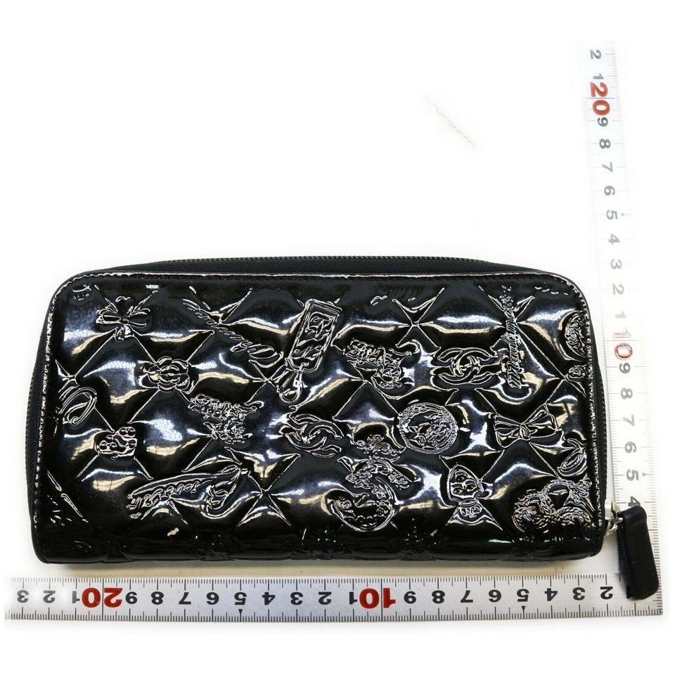 Chanel Black Embossed Patent Charm Zippy Wallet Long Zip Around 862355 3
