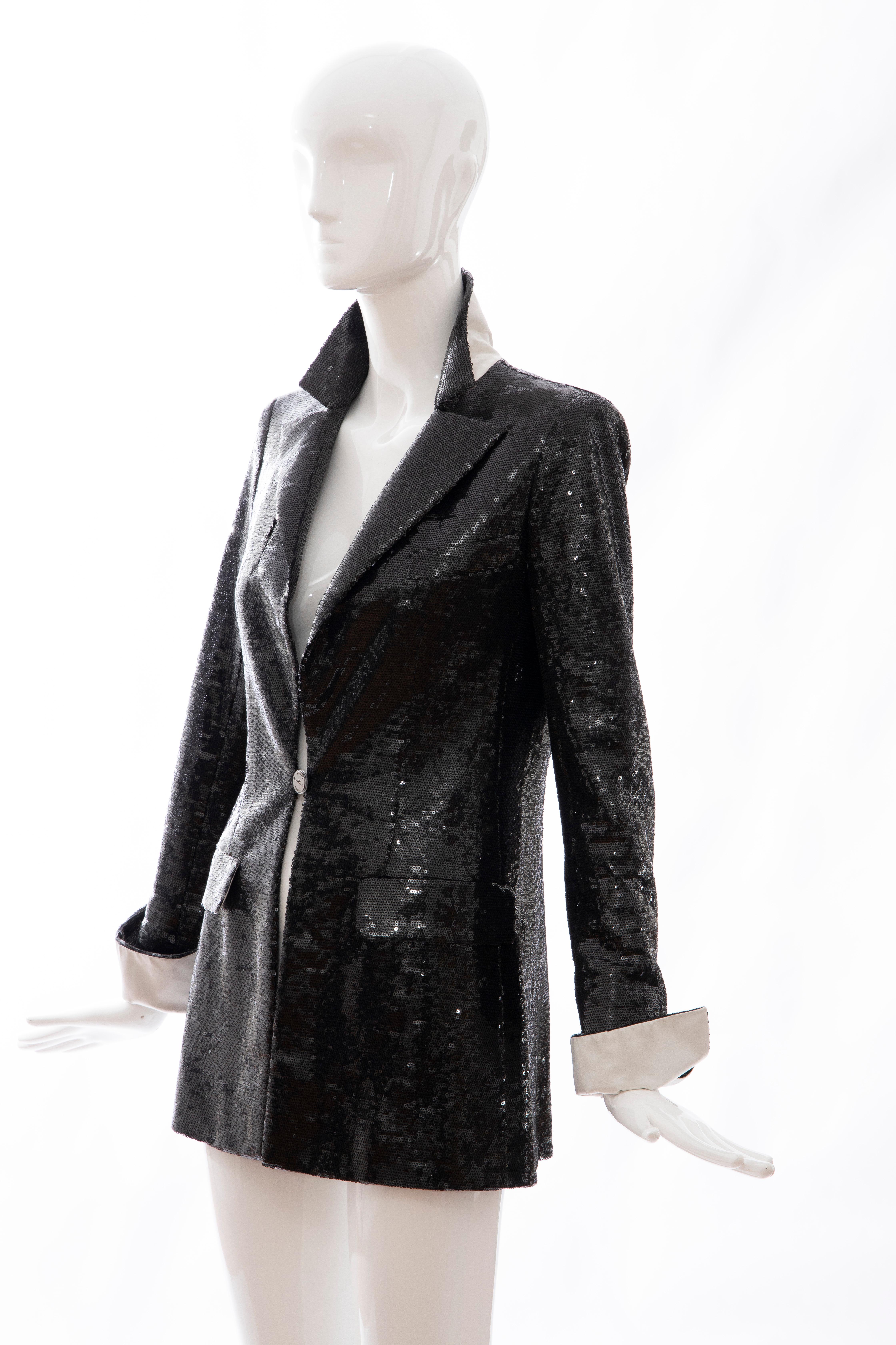 Chanel Black Embroidered Sequin Evening Jacket Ivory Silk Cuffs, Cruise 2009 For Sale 3