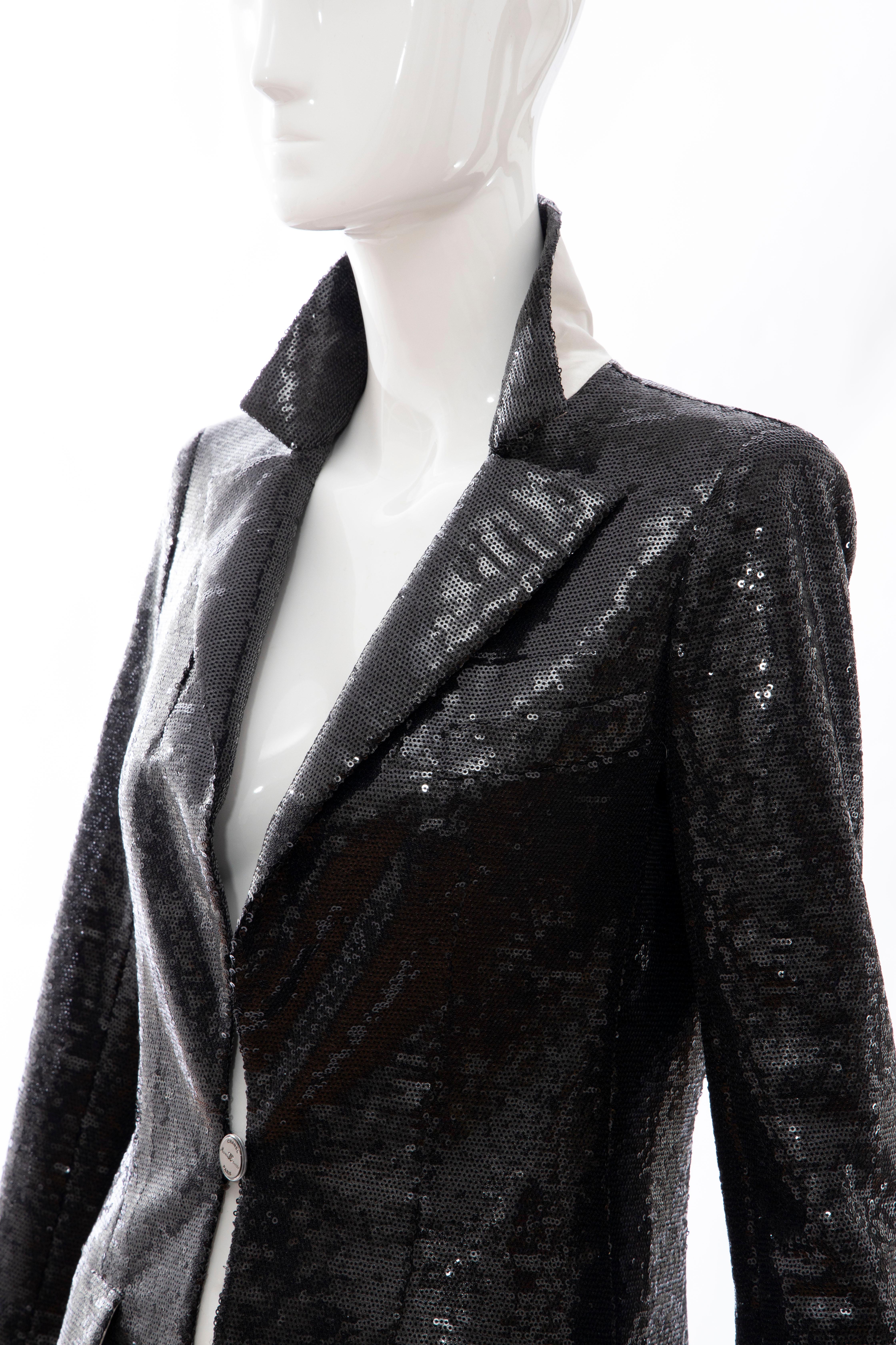 Chanel Black Embroidered Sequin Evening Jacket Ivory Silk Cuffs, Cruise 2009 For Sale 4