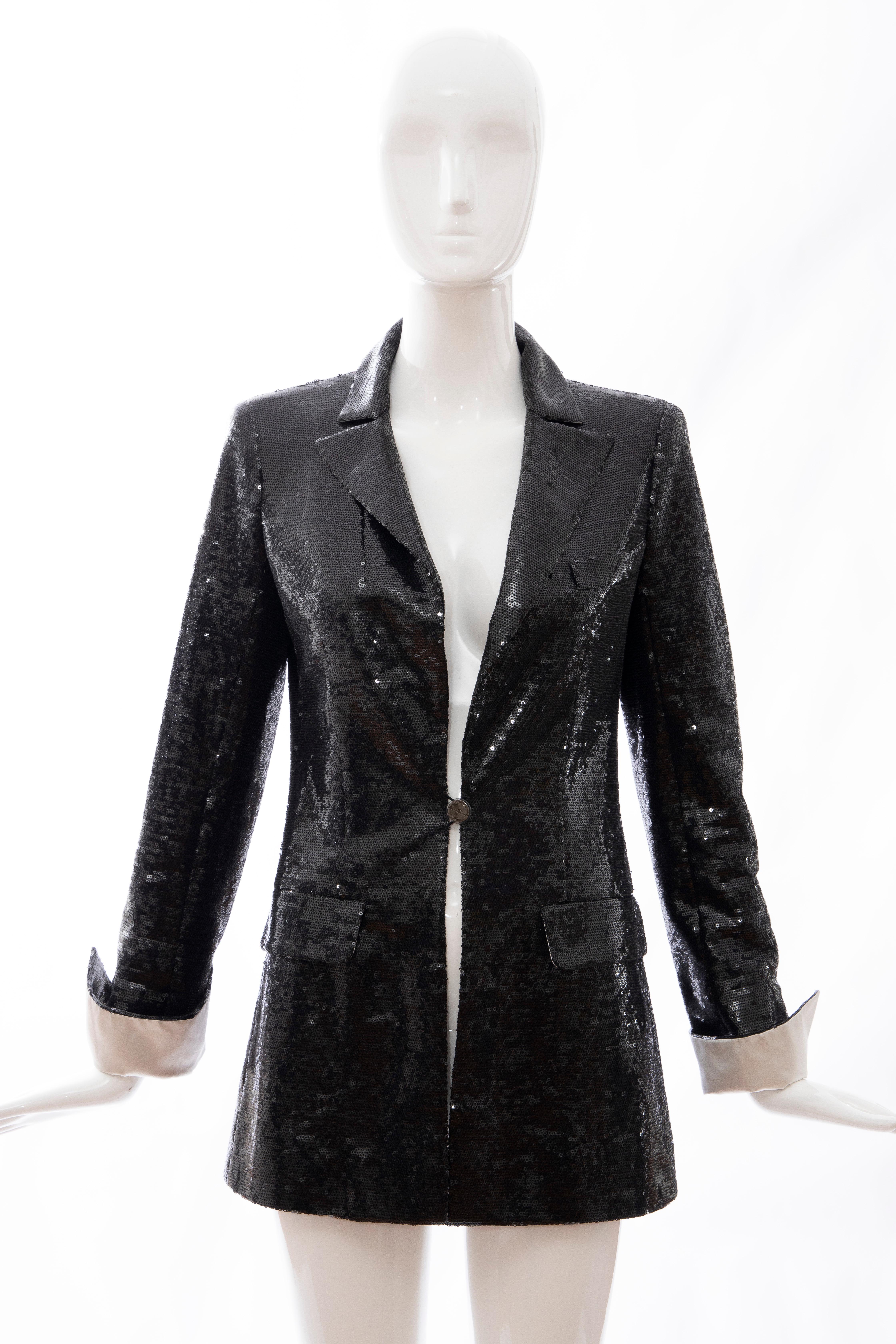 Chanel Black Embroidered Sequin Evening Jacket Ivory Silk Cuffs, Cruise 2009 For Sale 5
