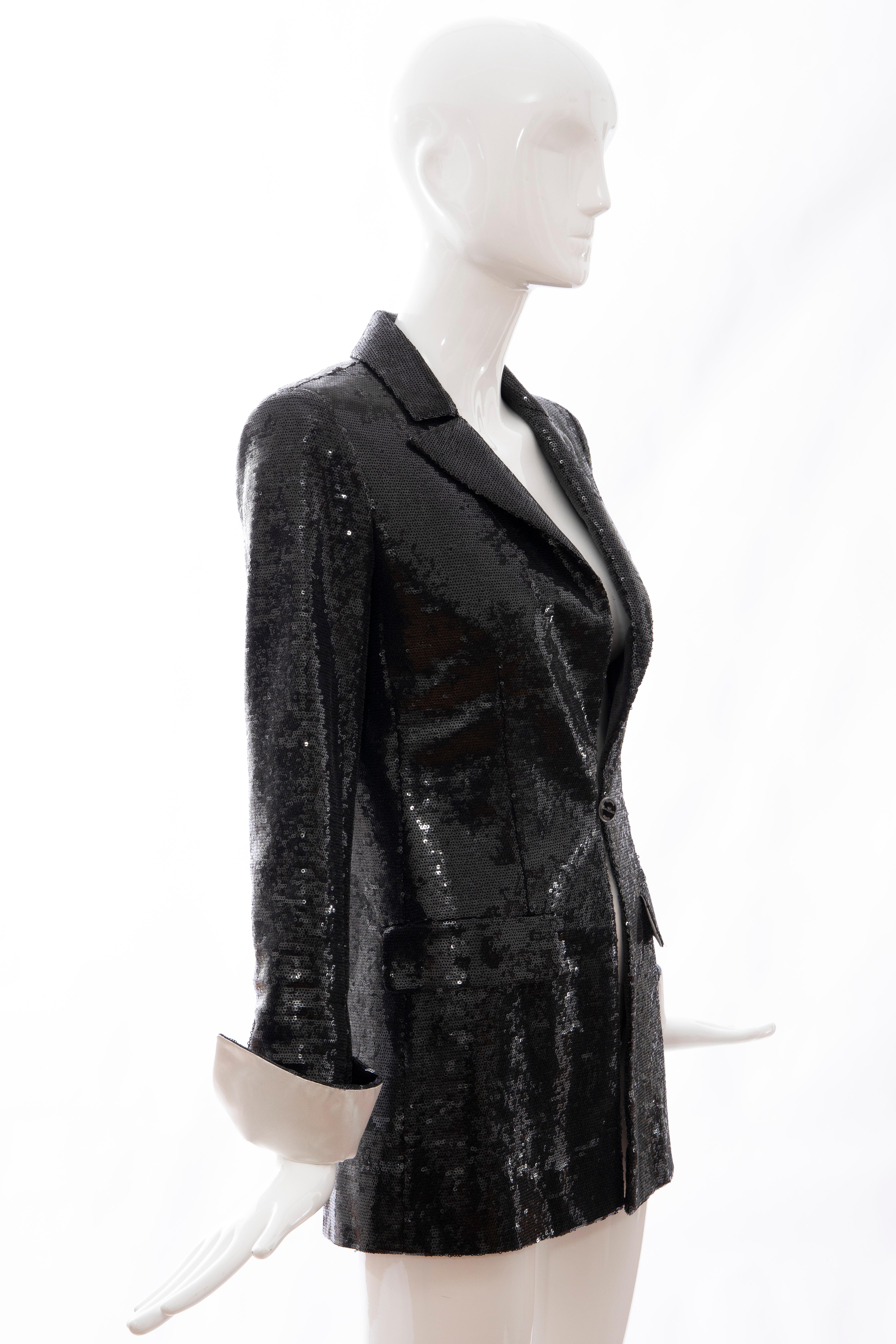 Chanel Black Embroidered Sequin Evening Jacket Ivory Silk Cuffs, Cruise 2009 For Sale 7