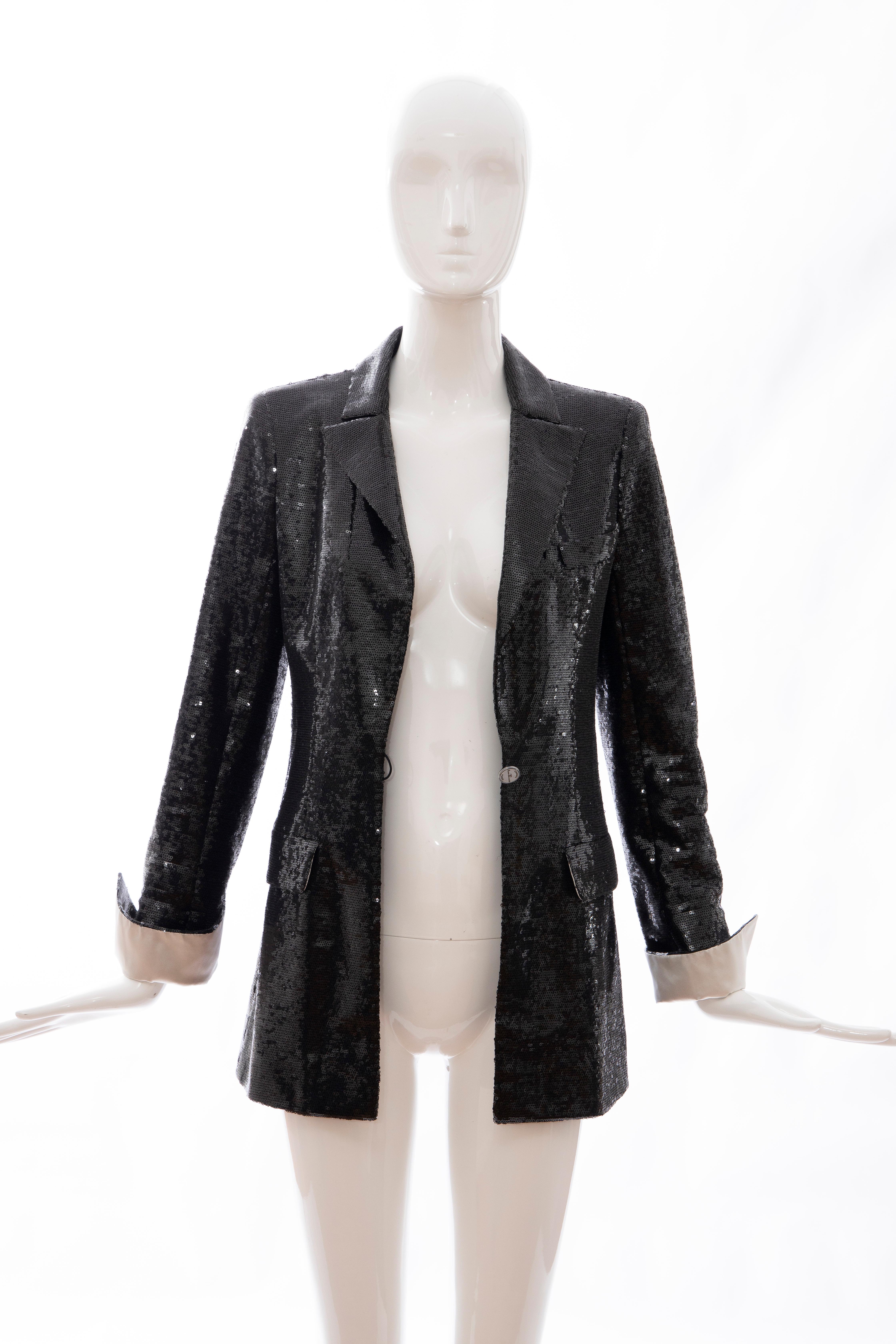 Chanel Black Embroidered Sequin Evening Jacket Ivory Silk Cuffs, Cruise 2009 For Sale 8