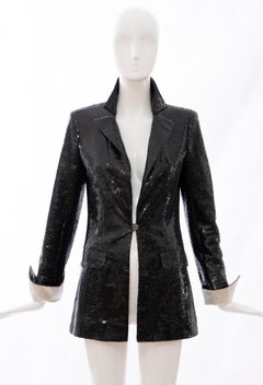 Chanel Black Embroidered Sequin Evening Jacket Ivory Silk Cuffs, Cruise 2009