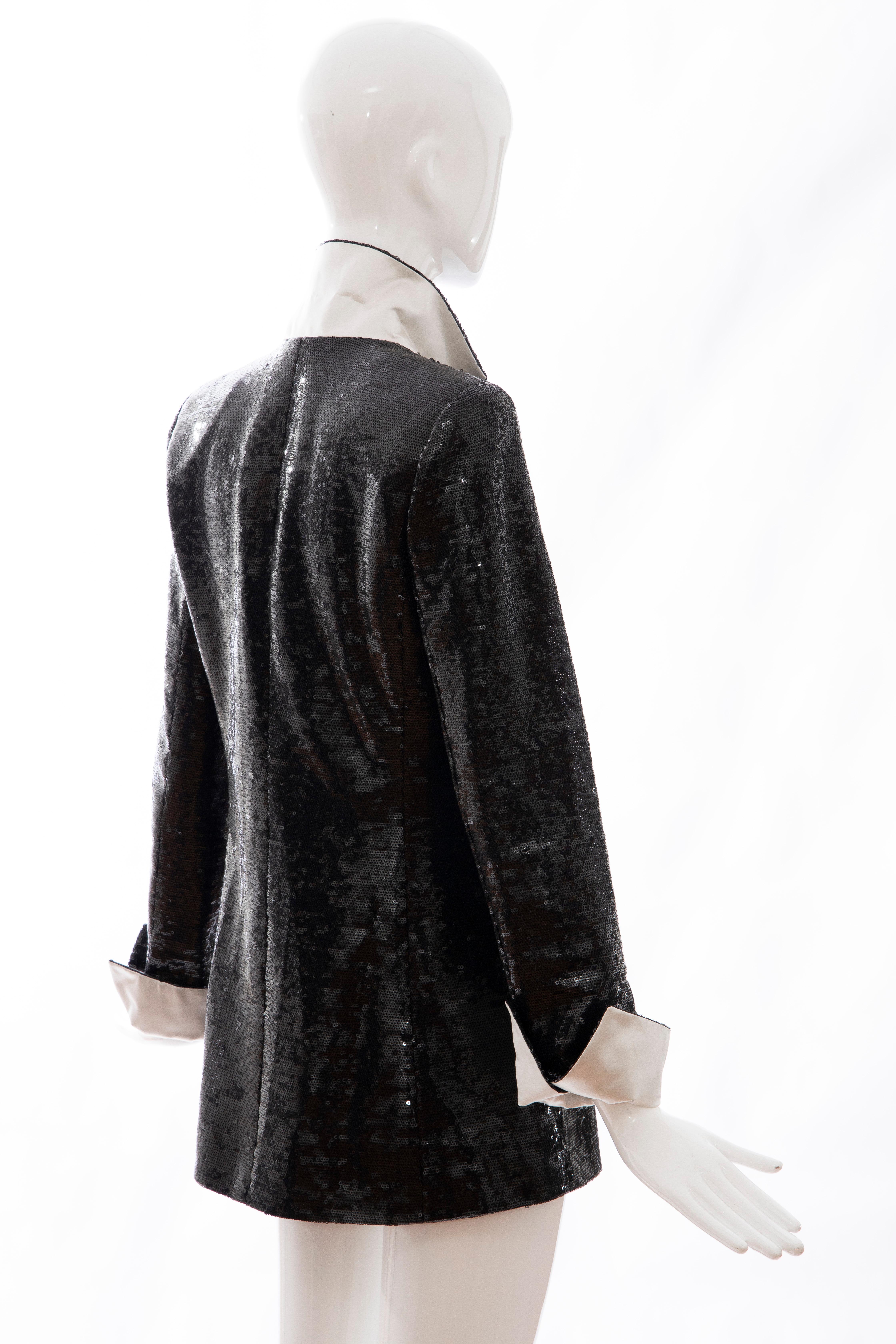 Chanel Black Embroidered Sequin Evening Jacket Ivory Silk Cuffs, Cruise 2009 In Excellent Condition For Sale In Cincinnati, OH