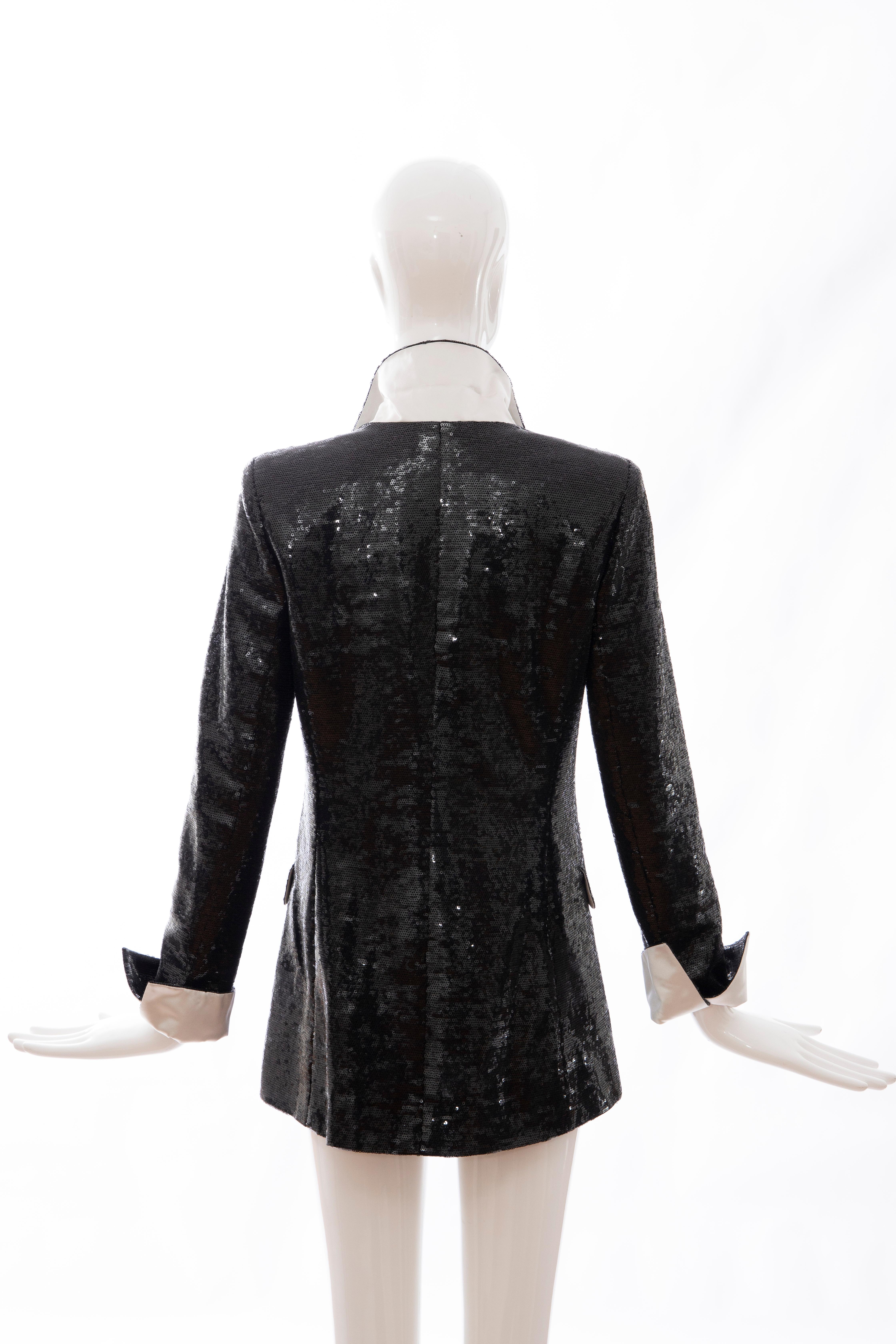 Women's Chanel Black Embroidered Sequin Evening Jacket Ivory Silk Cuffs, Cruise 2009 For Sale