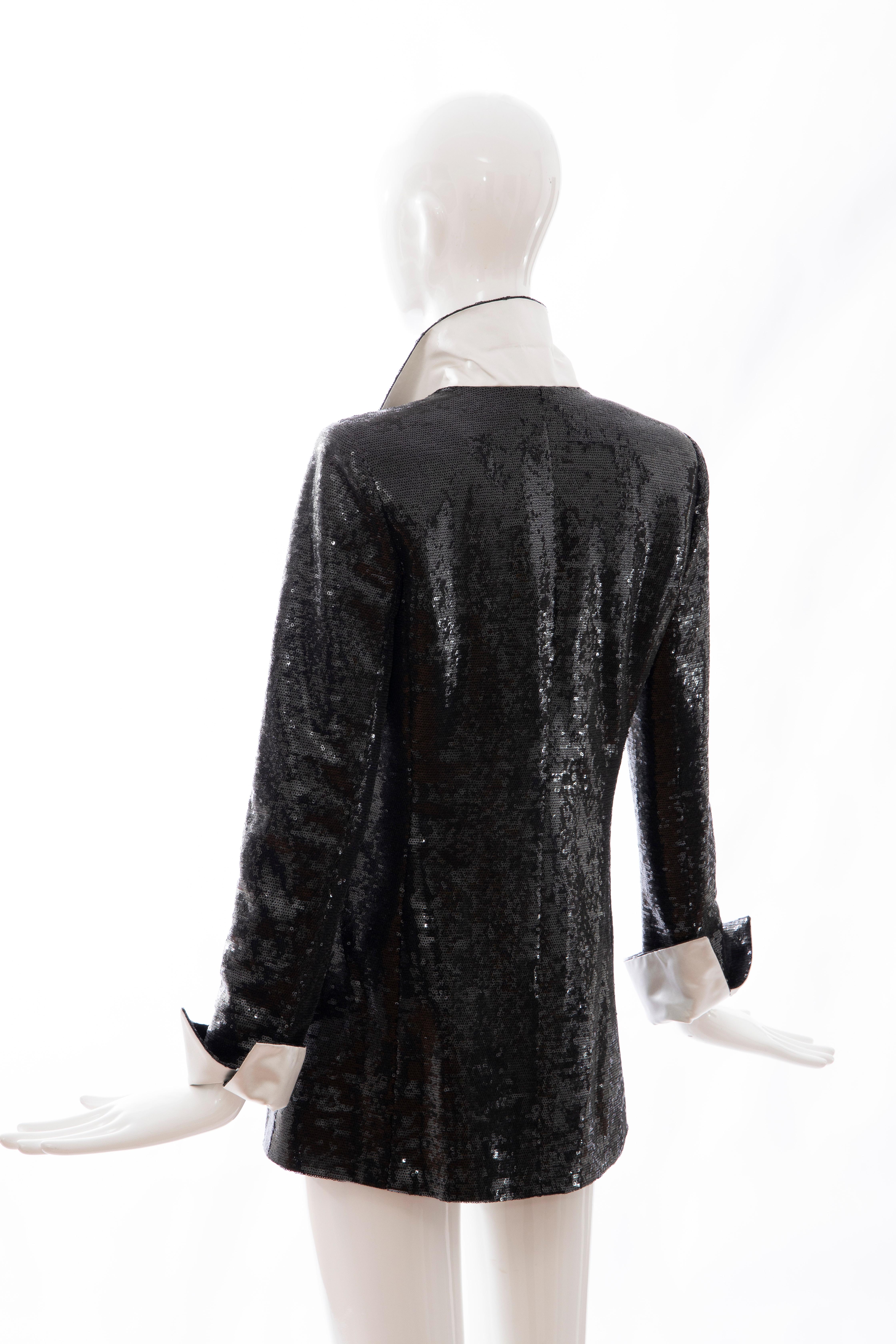 Chanel Black Embroidered Sequin Evening Jacket Ivory Silk Cuffs, Cruise 2009 For Sale 1