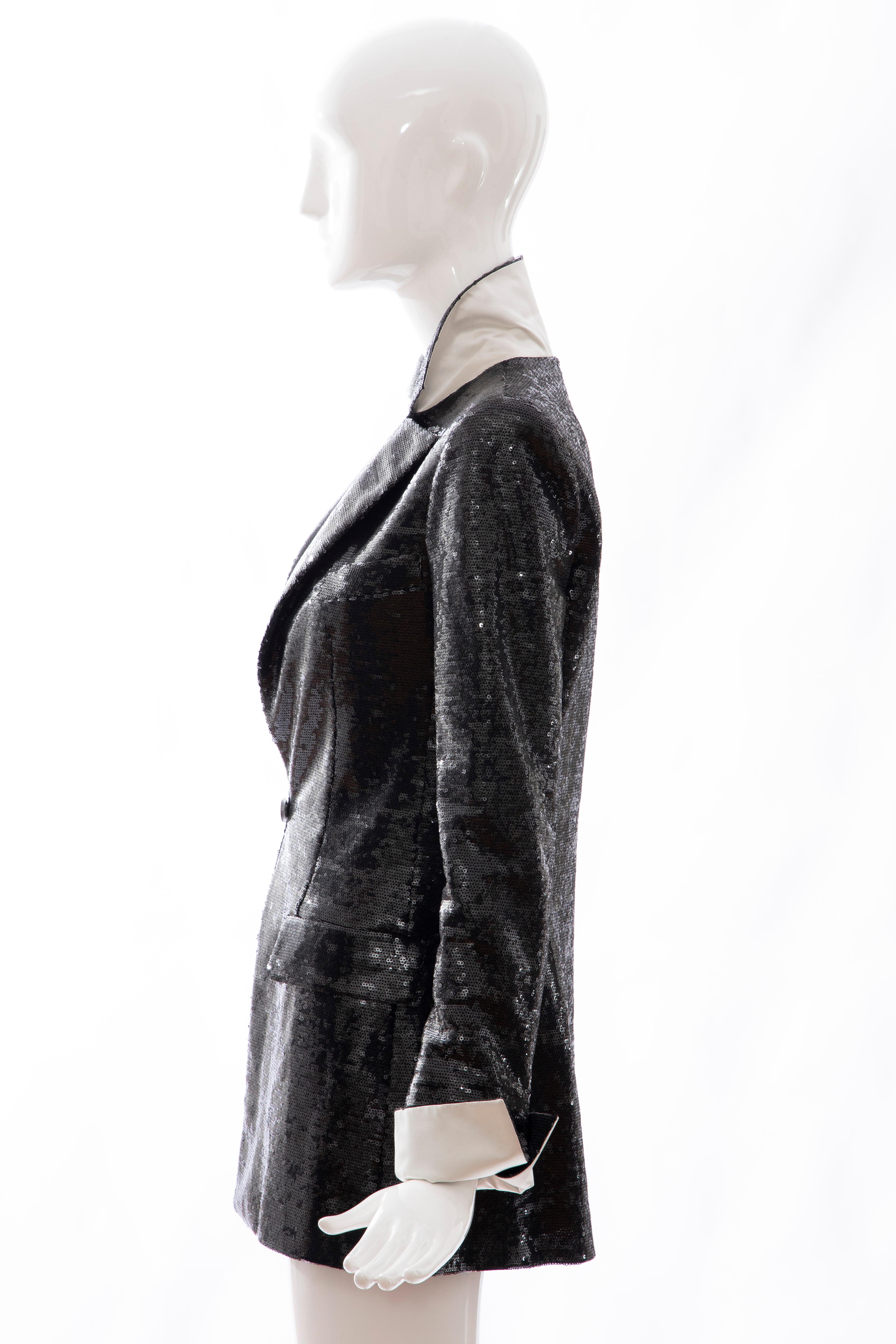 Chanel Black Embroidered Sequin Evening Jacket Ivory Silk Cuffs, Cruise 2009 For Sale 2