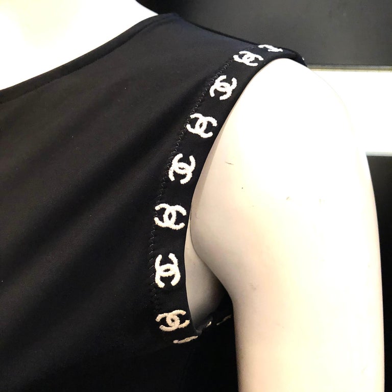 Black Chanel black embroidered with white “CC” tank top from spring 1997 collection.  For Sale