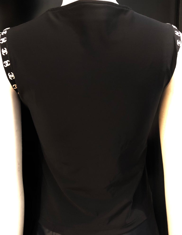 Chanel black embroidered with white “CC” tank top from spring 1997 collection.  In Excellent Condition For Sale In Sheung Wan, HK
