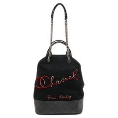 Chanel Black Embroidered Wool and Quilted Leather Paris Hamburg Shopping Bag