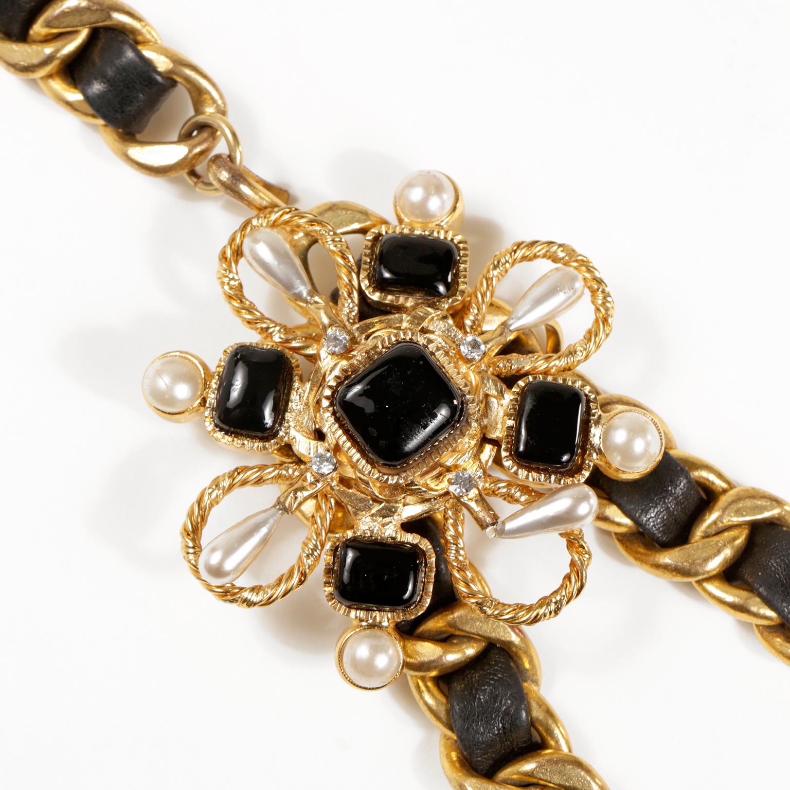Chanel Black Enamel and Pearl Camellia Double Chain Belt at 1stDibs ...