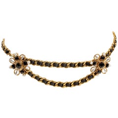 Chanel Black Enamel and Pearl Camellia Double Chain Belt