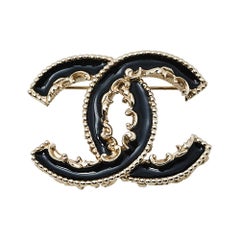 Chanel Black Enamel CC Baroque Pin Brooch