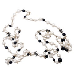 Chanel Black Enamel CC Black Bead Pearl Necklace  