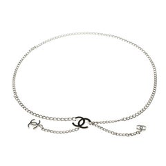Chanel Black Enamel CC Silver Tone Chain Belt