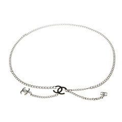 Chanel Black Enamel CC Silver Tone Chain Belt 