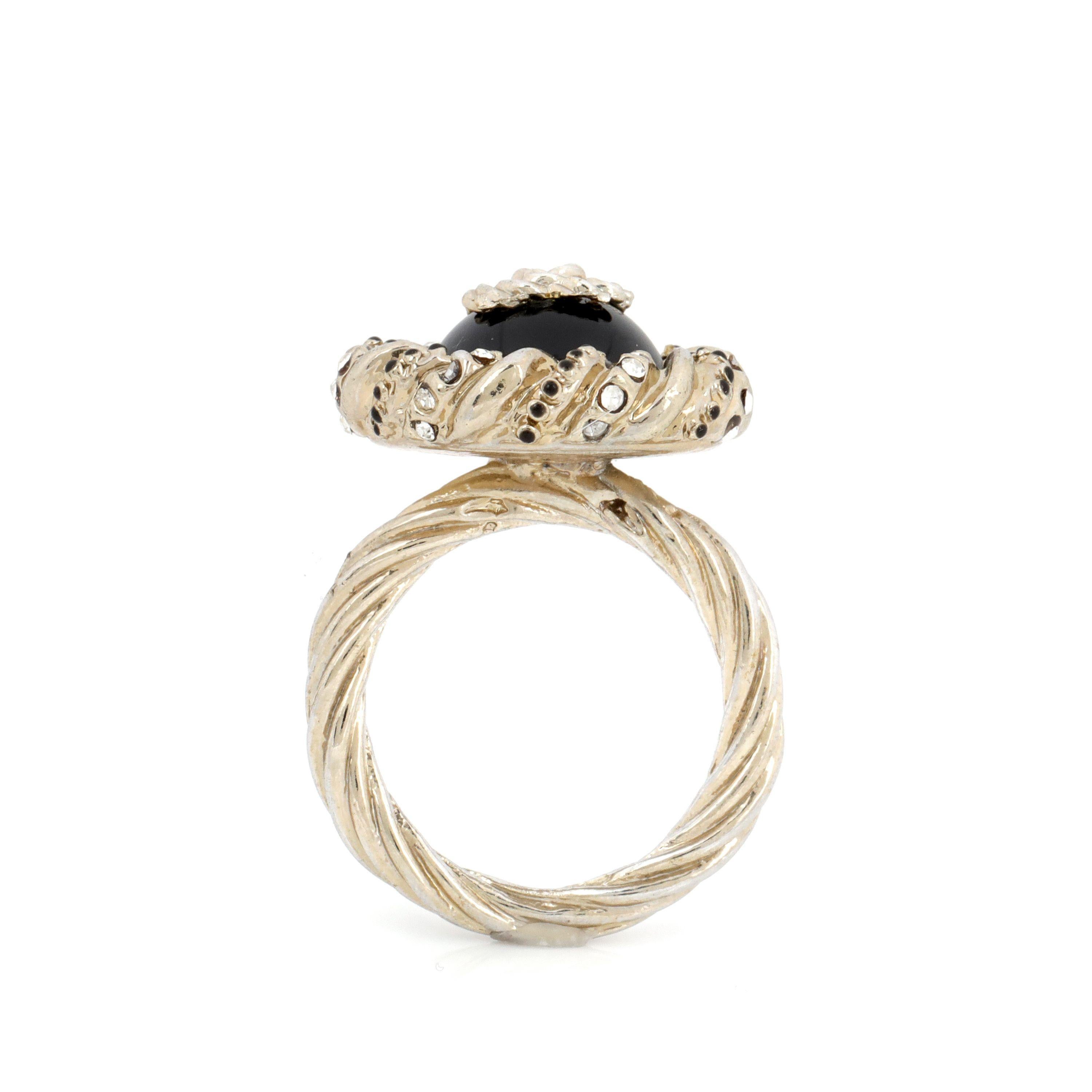 Women's Chanel Black Enamel Ring with CC Center 