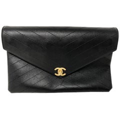 Chanel Black Envelope Chevron Clutch 