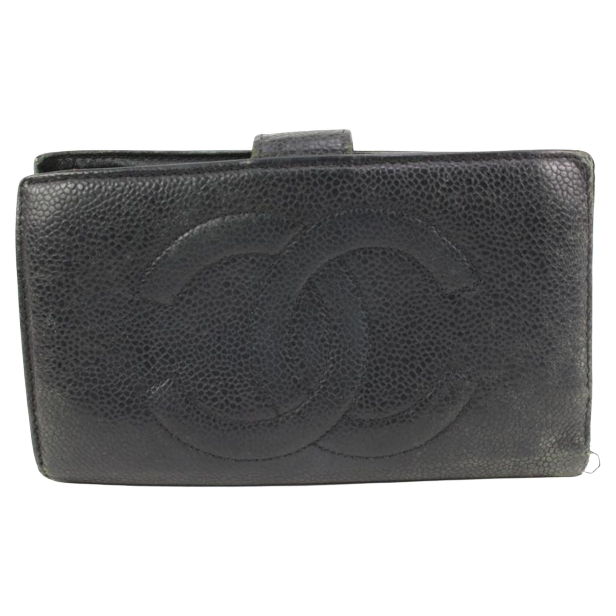 Chanel Black Caviar Leather CC Logo Long Flap Wallet 1214c28