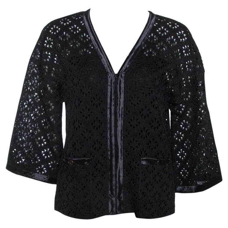 Chanel Black Eyelet Knit Silk Cardigan S