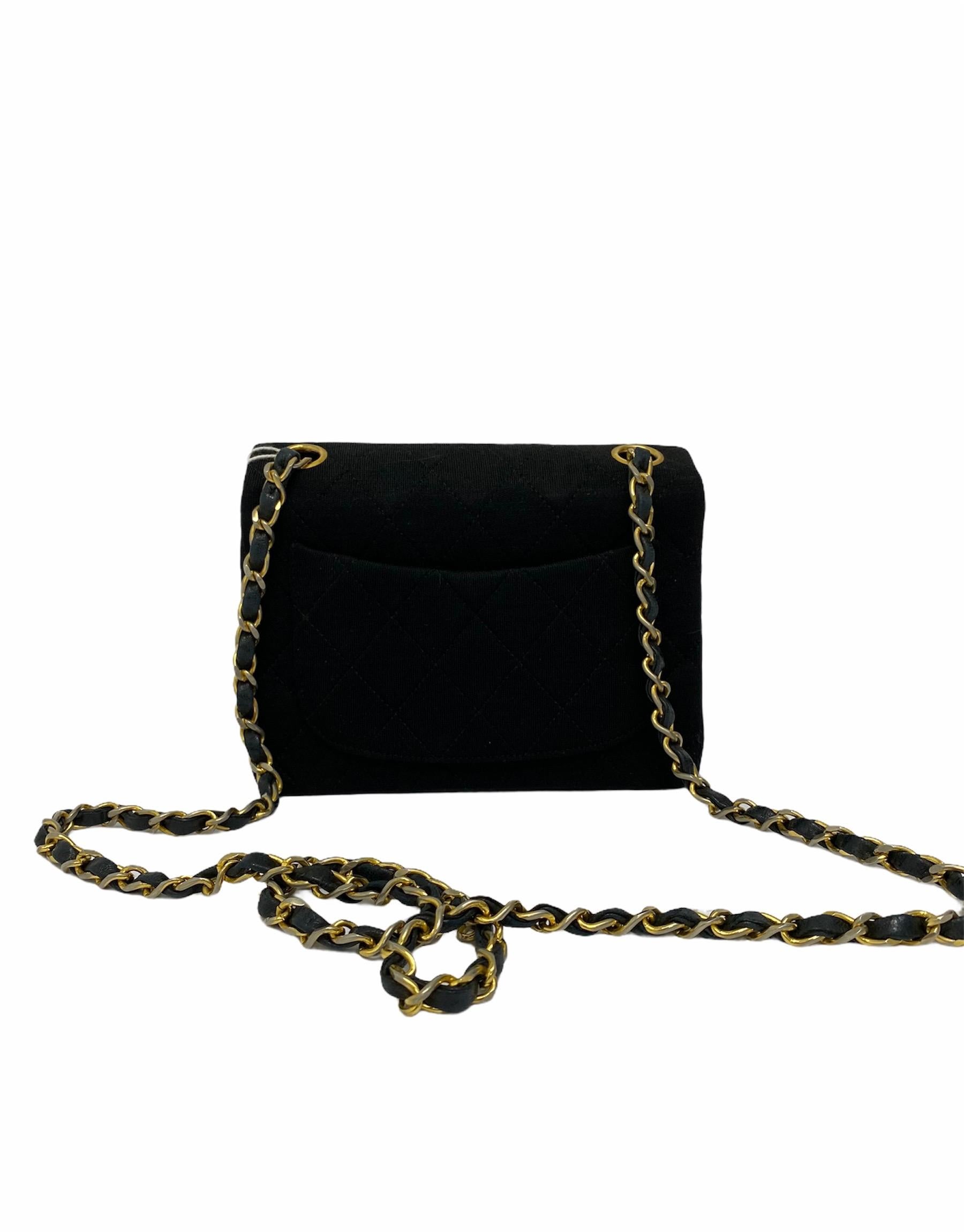 Women's Chanel Black Fabbric Mini Flap Bag