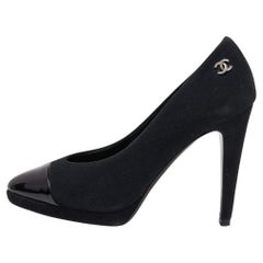 Chanel Black Fabric and Patent Leather Cap Toe CC Pumps Size 38