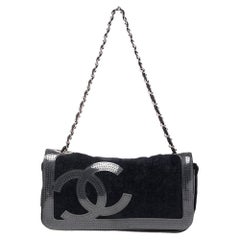 Chanel Black Fabric and Perforated PVC Trim Flap Bag