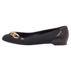 Chanel Black Fabric and Quilted Leather CC Chain Detail Ballet Flats Size 36