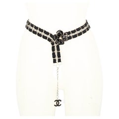Chanel Black Fabric Belt With Silver Ring