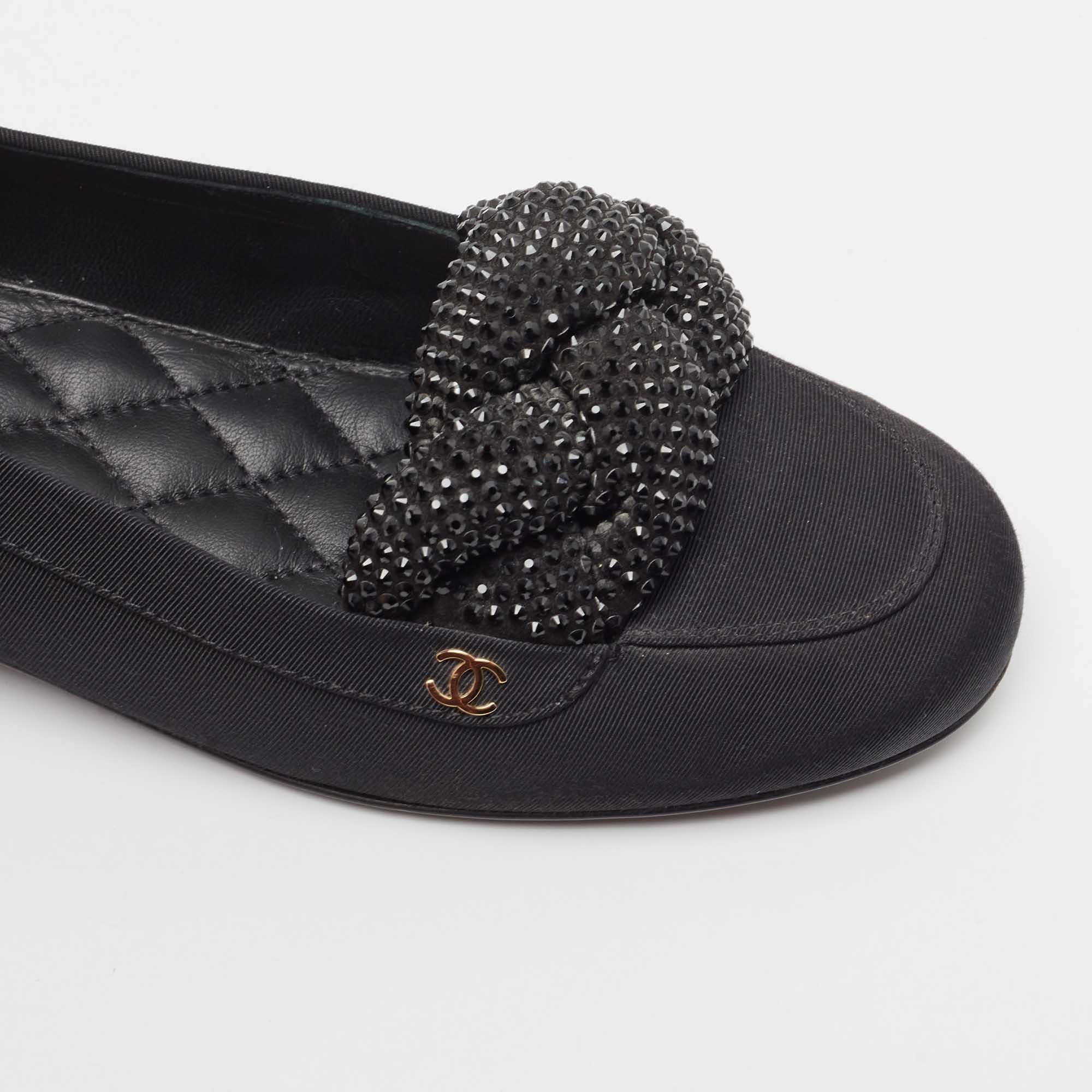 Chanel Black Fabric CC Crystal Embellished Loafers Size 37 2