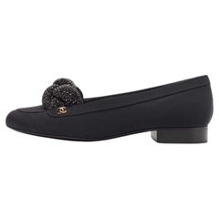 Chanel Black Fabric CC Crystal Embellished Loafers Size 37
