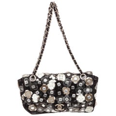 Chanel Black Fabric Floral Mesh Flap Shoulder Bag