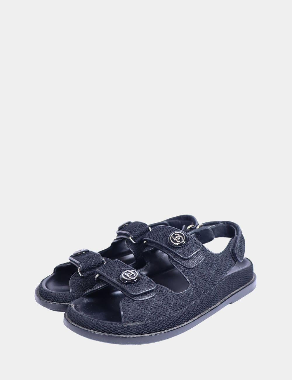 Women's Chanel Black Fabric Interlocking CC Dad Sandals Size EU 38