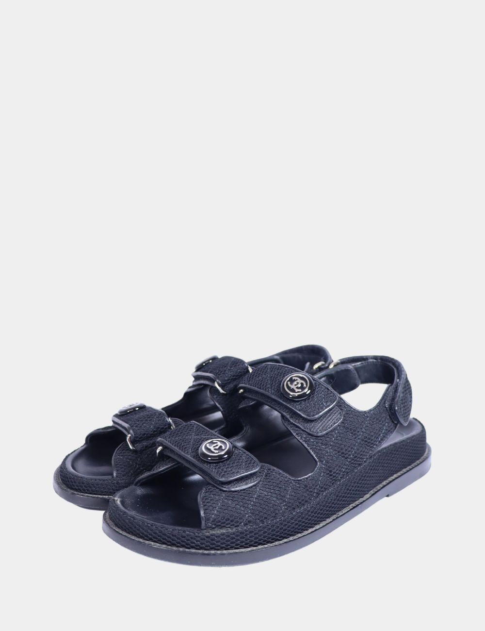 Chanel Black Fabric Interlocking CC Dad Sandals Size EU 38 1