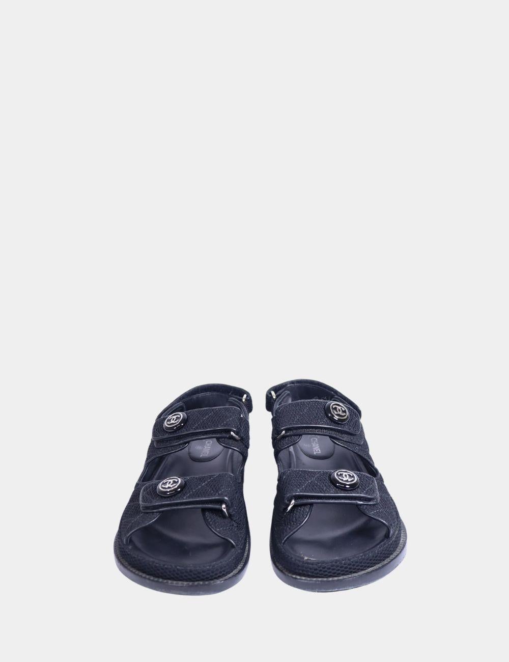 Chanel Black Fabric Interlocking CC Dad Sandals Size EU 38 2