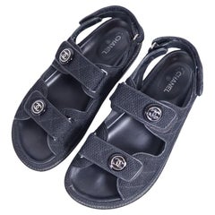 Chanel Black Fabric Interlocking CC Dad Sandals Size EU 38