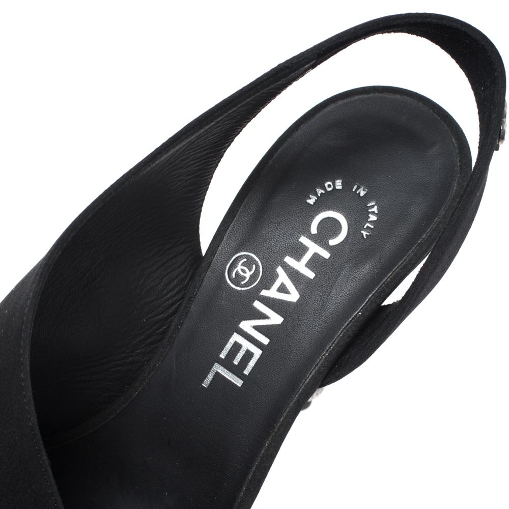 Chanel Black Fabric Open Toe CC Slingback Sandals Size 36.5 2