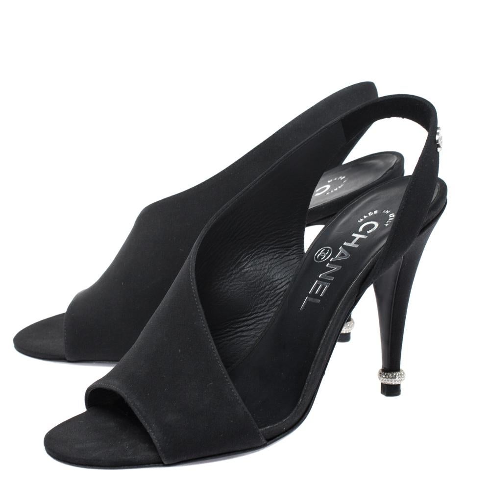 Chanel Black Fabric Open Toe CC Slingback Sandals Size 36.5 3