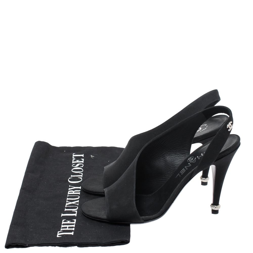 Chanel Black Fabric Open Toe CC Slingback Sandals Size 36.5 4