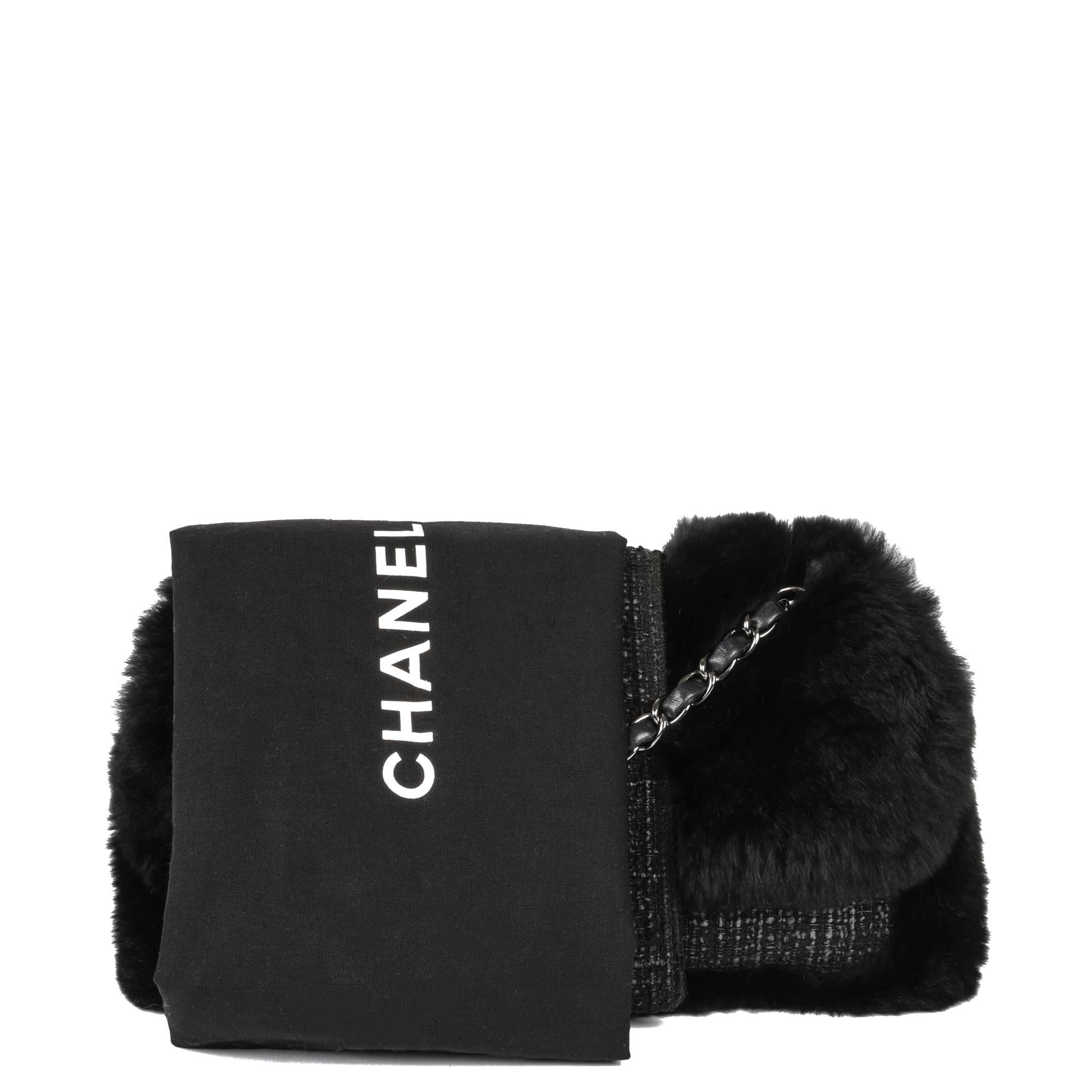 CHANEL Black Fantasy Fur & Grey Tweed Medium Classic Single Flap Bag For Sale 5