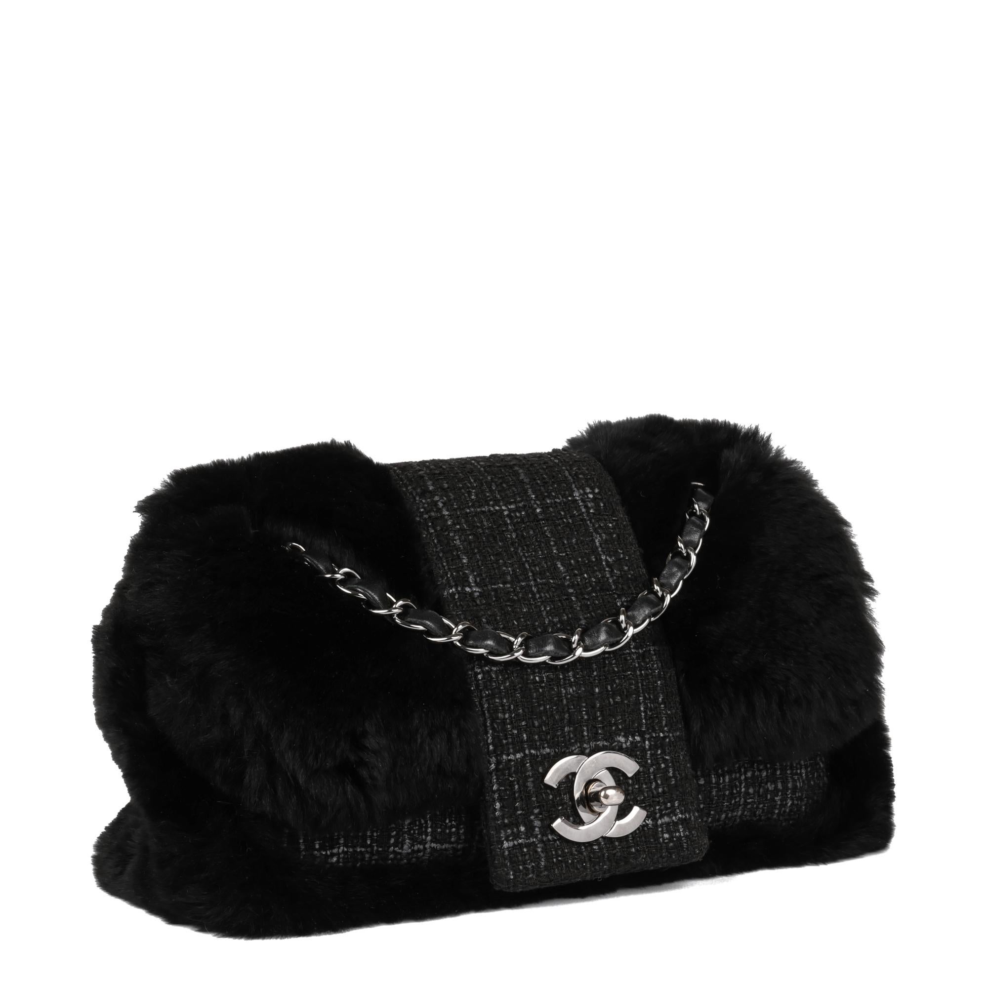 CHANEL
Black Fantasy Fur & Grey Tweed Medium Classic Single Flap Bag

Xupes Reference: HB5156
Serial Number: 10118551
Age (Circa): 2005
Accompanied By: Chanel Dust Bag 
Authenticity Details: Serial Sticker (Made In France) 
Gender: Ladies
Type: