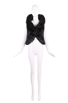 Chanel Black Faux Fur & Bead Vest w/Dramatic Collar