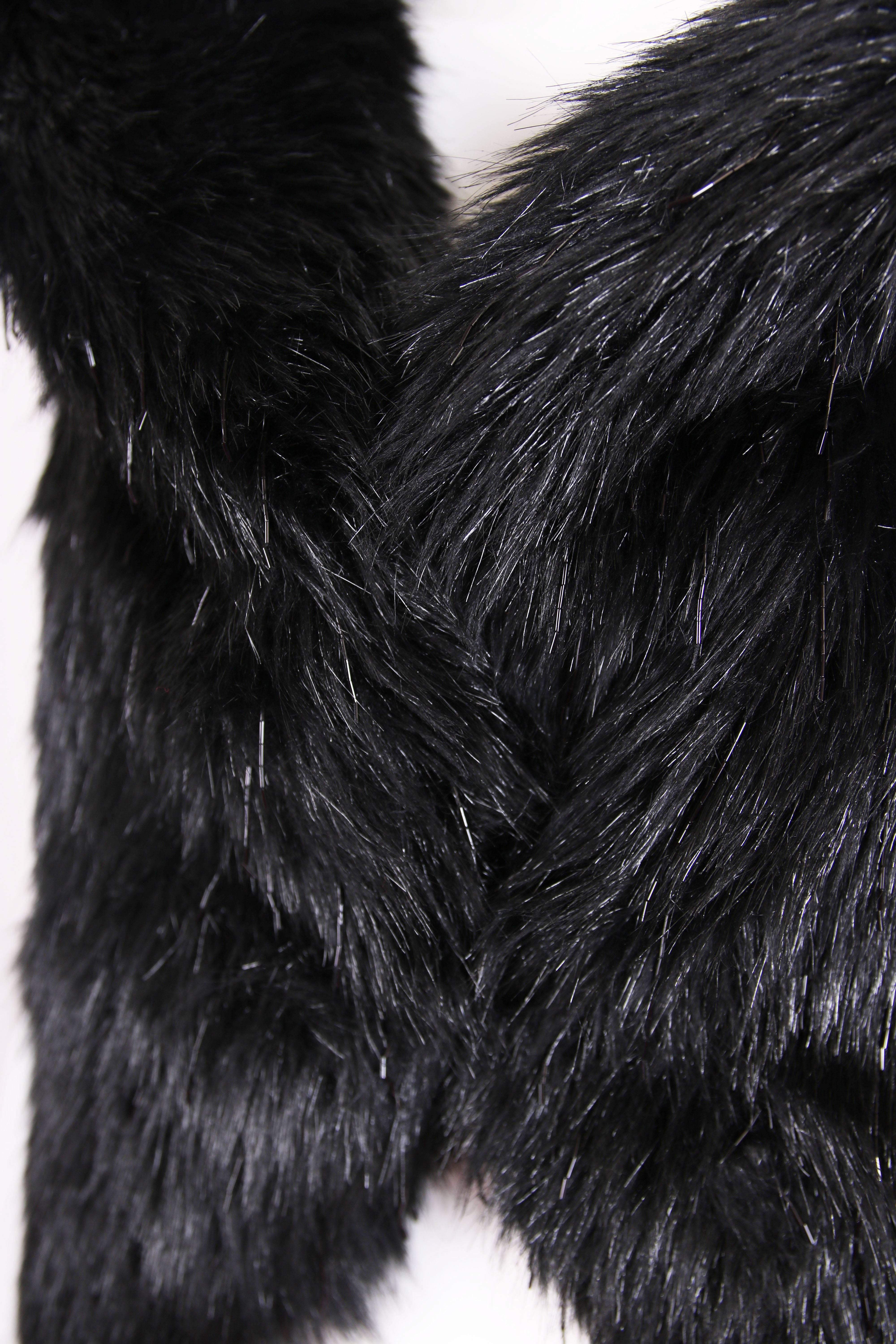 Chanel Black Faux Fur & Bead Vest w/Dramatic Collar In Excellent Condition In Studio City, CA