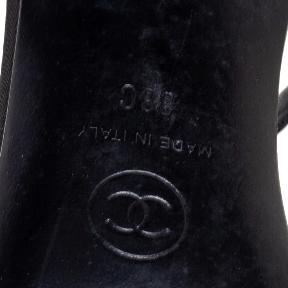 Chanel Black Faux Pearl Embellished Fabric Ankle-Strap Sandals Size 38 In Good Condition In Dubai, Al Qouz 2