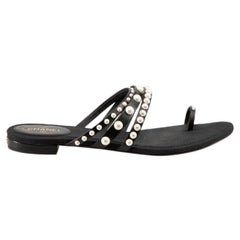 Chanel Black Faux Pearl Strappy Sandals Size IT 40.5