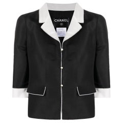 Chanel Black Faux Pearls Trimming Silk Jacket